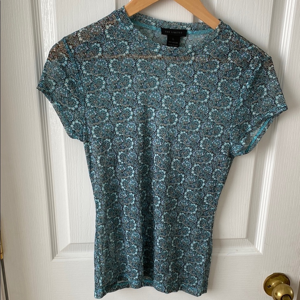 The Limited Vintage Paisley, Green Fitted Cap Sleeve Polo Tee